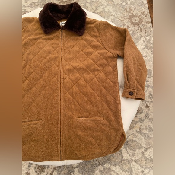 VTG 90’s Brown Quilted Jacket (Shacket) with Faux Fur Collar sz M - Picture 4 of 8